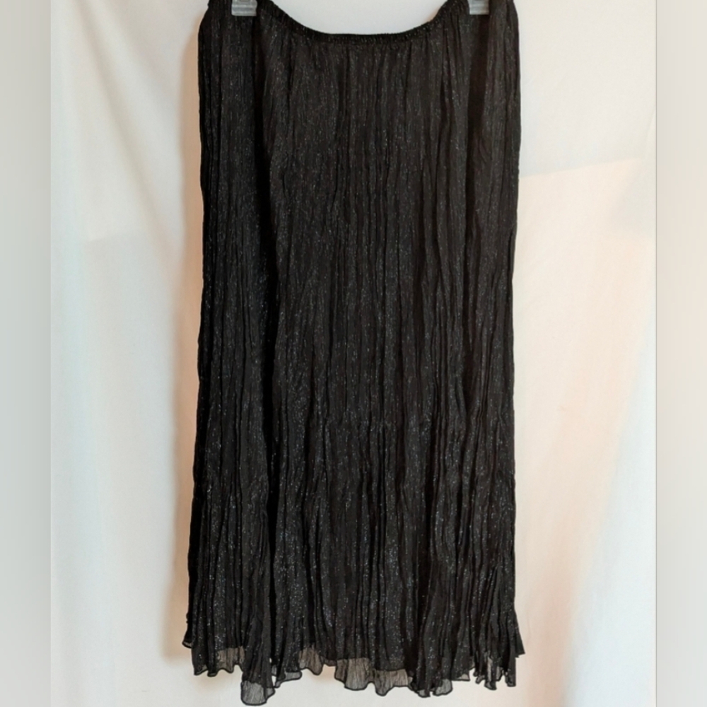 Ruby Rd Women's Elegant Black Elastic Waist Crinkle Pleated Maxi Skirt Size L